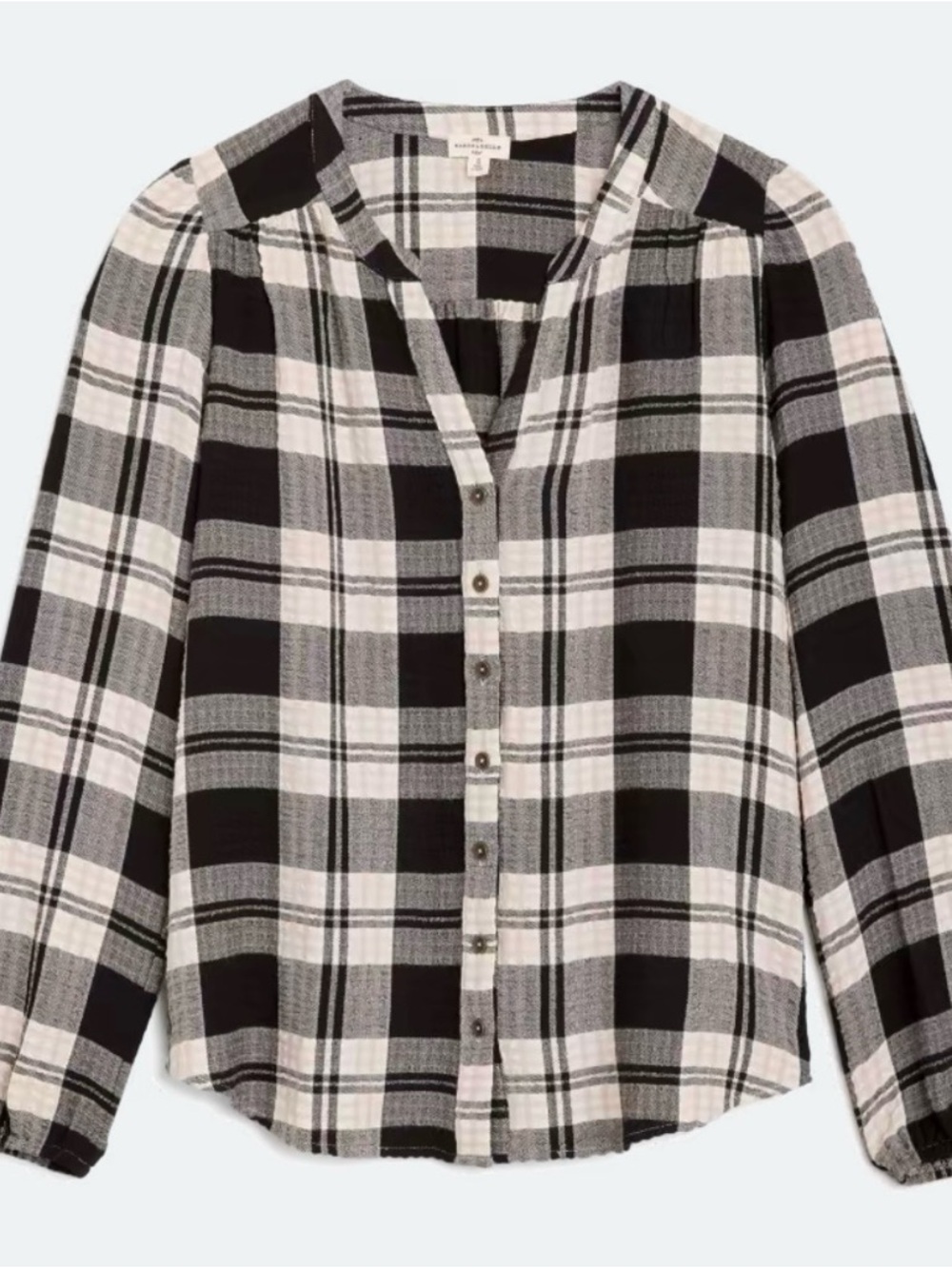 Mason & Belle Plaid Button Front Blouse XL | Black White Textured Tunic Top